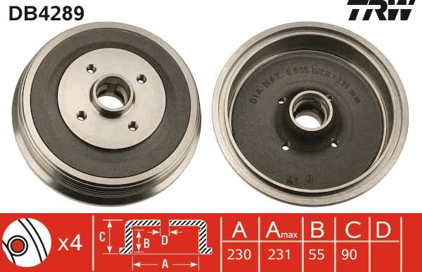 TRW DB4289 - Спирачен барабан vvparts.bg