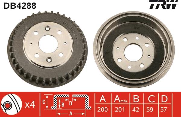 TRW DB4288 - Спирачен барабан vvparts.bg