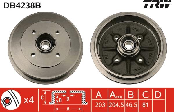 TRW DB4238B - Спирачен барабан vvparts.bg