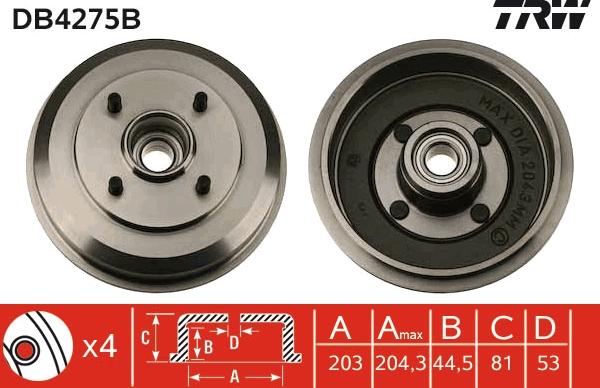 TRW DB4275B - Спирачен барабан vvparts.bg