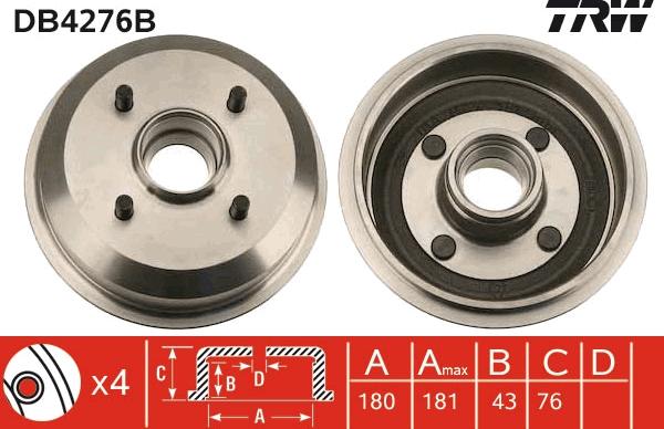 TRW DB4276B - Спирачен барабан vvparts.bg