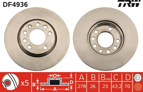 TRW DF4936 - Спирачен диск vvparts.bg