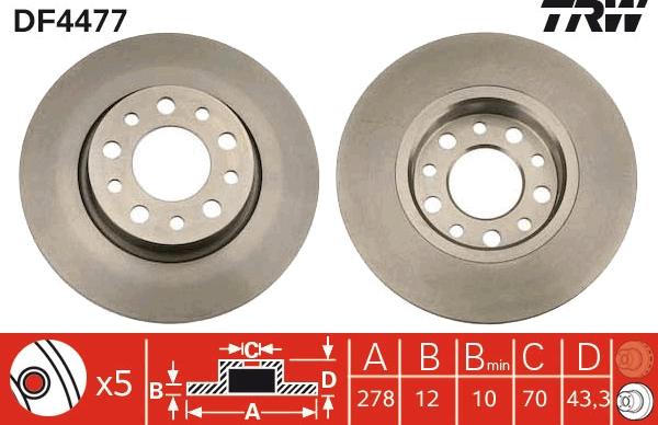 TRW DF4477 - Спирачен диск vvparts.bg