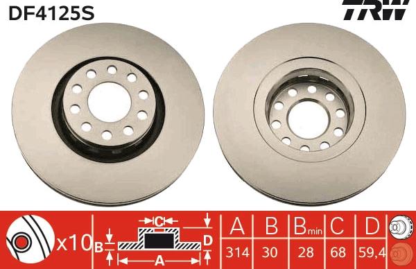 TRW DF4125S - Спирачен диск vvparts.bg