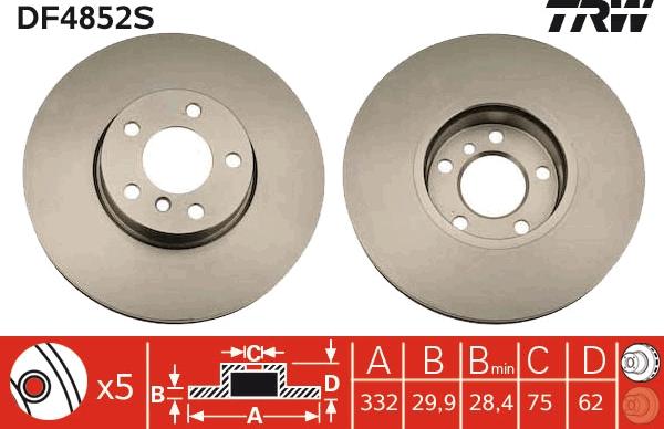 TRW DF4852S - Спирачен диск vvparts.bg