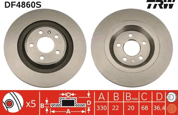 TRW DF4860S - Спирачен диск vvparts.bg