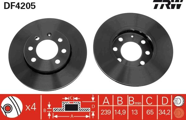 TRW DF4205 - Спирачен диск vvparts.bg