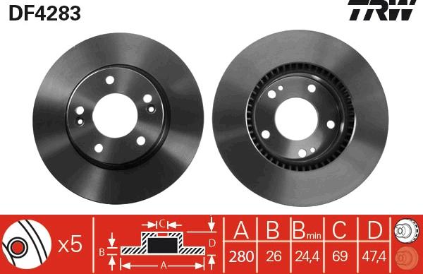 TRW DF4283 - Спирачен диск vvparts.bg