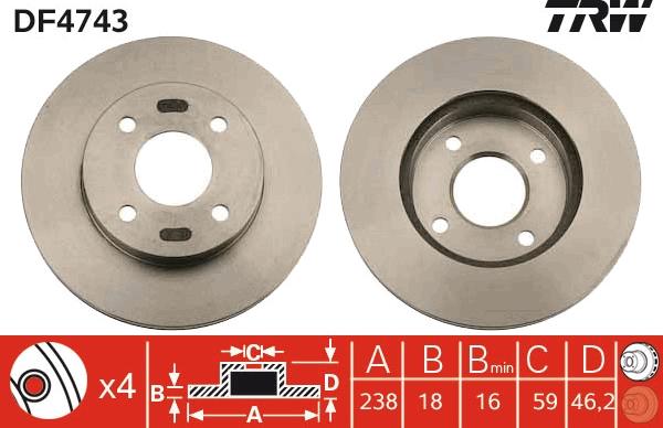 TRW DF4743 - Спирачен диск vvparts.bg