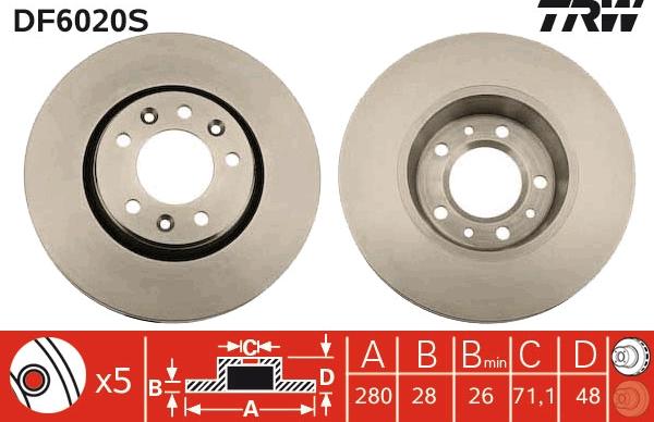 TRW DF6020S - Спирачен диск vvparts.bg