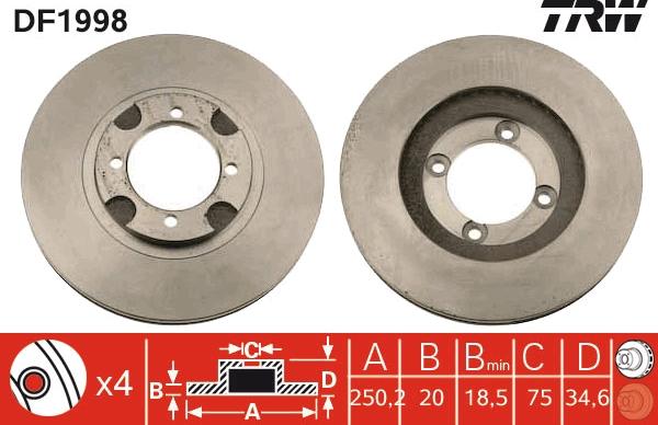 TRW DF1998 - Спирачен диск vvparts.bg