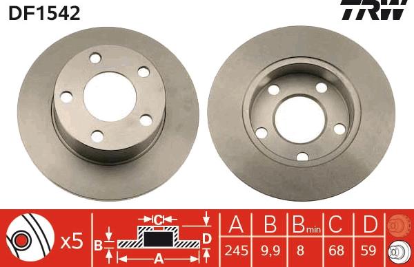 TRW DF1542 - Спирачен диск vvparts.bg