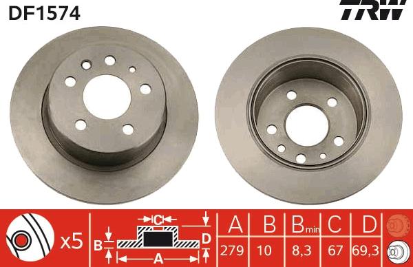 TRW DF1574 - Спирачен диск vvparts.bg