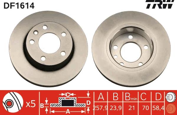 TRW DF1614 - Спирачен диск vvparts.bg