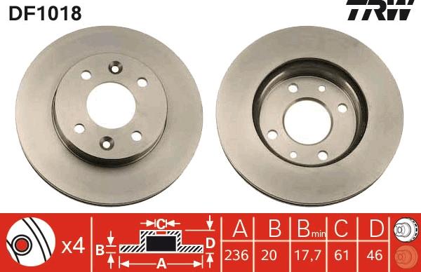 TRW DF1018 - Спирачен диск vvparts.bg