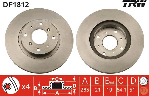 TRW DF1812 - Спирачен диск vvparts.bg