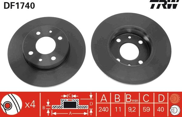 TRW DF1740 - Спирачен диск vvparts.bg