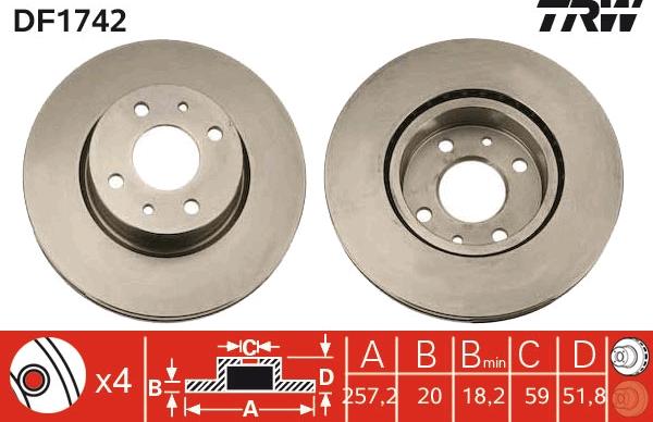 TRW DF1742 - Спирачен диск vvparts.bg