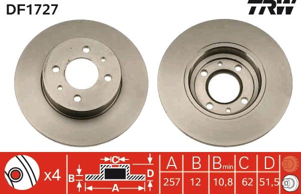 TRW DF1727 - Спирачен диск vvparts.bg