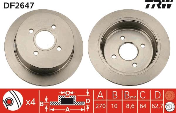 TRW DF2647 - Спирачен диск vvparts.bg