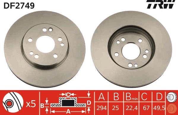 TRW DF2749 - Спирачен диск vvparts.bg