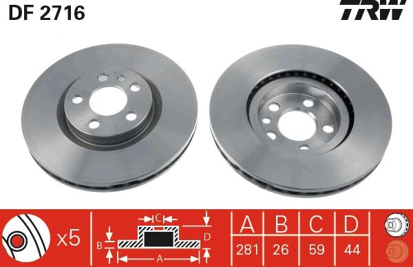 TRW DF2716 - Спирачен диск vvparts.bg