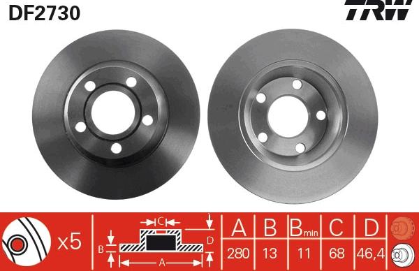 TRW DF2730 - Спирачен диск vvparts.bg