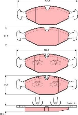 TRW GDB1400 - Комплект спирачно феродо, дискови спирачки vvparts.bg