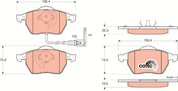 TRW GDB1403 - Комплект спирачно феродо, дискови спирачки vvparts.bg