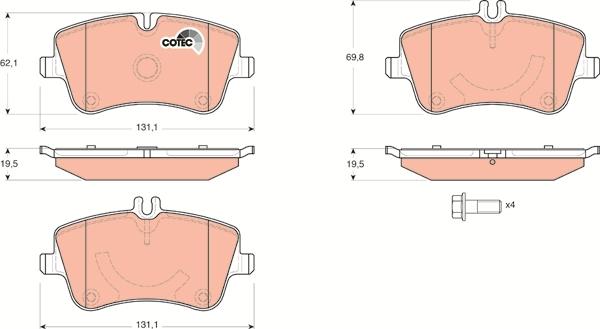 TRW GDB1514 - Комплект спирачно феродо, дискови спирачки vvparts.bg