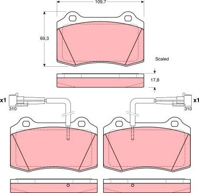 TRW GDB1392 - Комплект спирачно феродо, дискови спирачки vvparts.bg