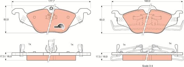 TRW GDB1351 - Комплект спирачно феродо, дискови спирачки vvparts.bg