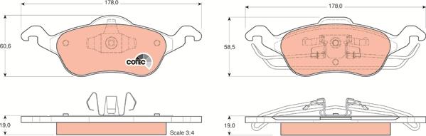 TRW GDB1358 - Комплект спирачно феродо, дискови спирачки vvparts.bg