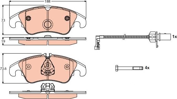 TRW GDB1768 - Комплект спирачно феродо, дискови спирачки vvparts.bg