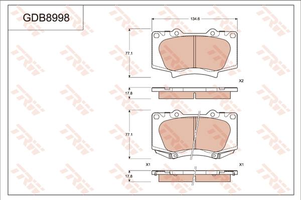 TRW GDB8998 - Комплект спирачно феродо, дискови спирачки vvparts.bg