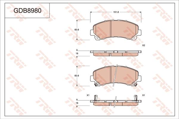 TRW GDB8980 - Комплект спирачно феродо, дискови спирачки vvparts.bg