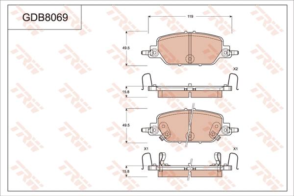 TRW GDB8069AT - Комплект спирачно феродо, дискови спирачки vvparts.bg