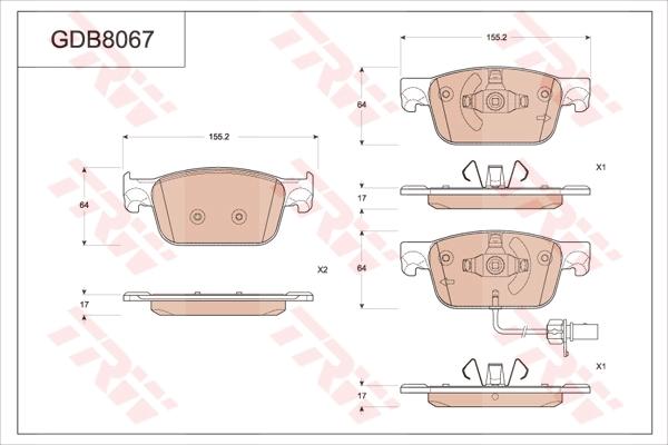 TRW GDB8067 - Комплект спирачно феродо, дискови спирачки vvparts.bg