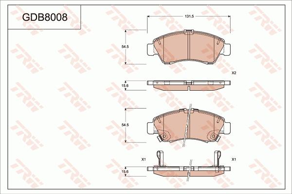 TRW GDB8008 - Комплект спирачно феродо, дискови спирачки vvparts.bg