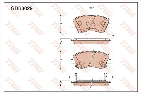 TRW GDB8029 - Комплект спирачно феродо, дискови спирачки vvparts.bg