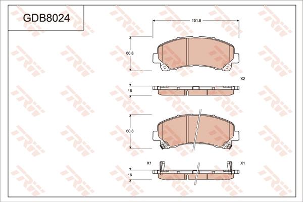 TRW GDB8024 - Комплект спирачно феродо, дискови спирачки vvparts.bg