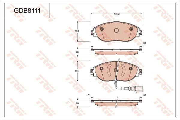 TRW GDB8111 - Комплект спирачно феродо, дискови спирачки vvparts.bg