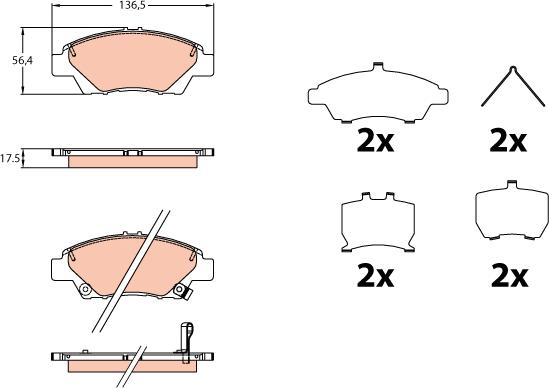 TRW GDB3643 - Комплект спирачно феродо, дискови спирачки vvparts.bg