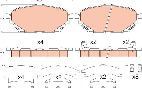 TRW GDB3611 - Комплект спирачно феродо, дискови спирачки vvparts.bg