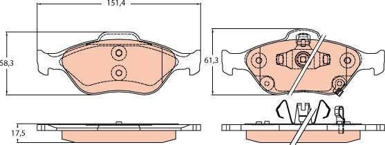 TRW GDB3625 - Комплект спирачно феродо, дискови спирачки vvparts.bg