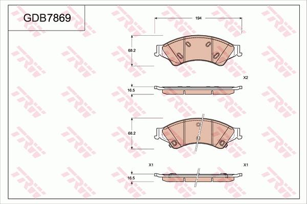 TRW GDB7869 - Комплект спирачно феродо, дискови спирачки vvparts.bg