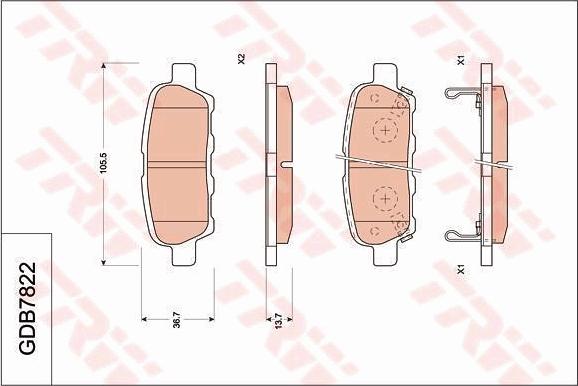 TRW GDB7822 - Комплект спирачно феродо, дискови спирачки vvparts.bg