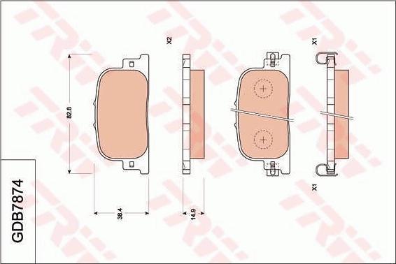 TRW GDB7874 - Комплект спирачно феродо, дискови спирачки vvparts.bg