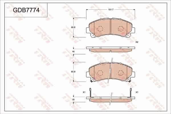 TRW GDB7774AT - Комплект спирачно феродо, дискови спирачки vvparts.bg