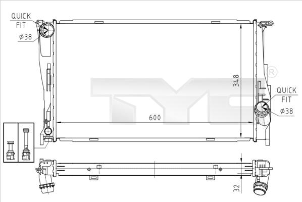 TYC 703-0008 - Радиатор, охлаждане на двигателя vvparts.bg